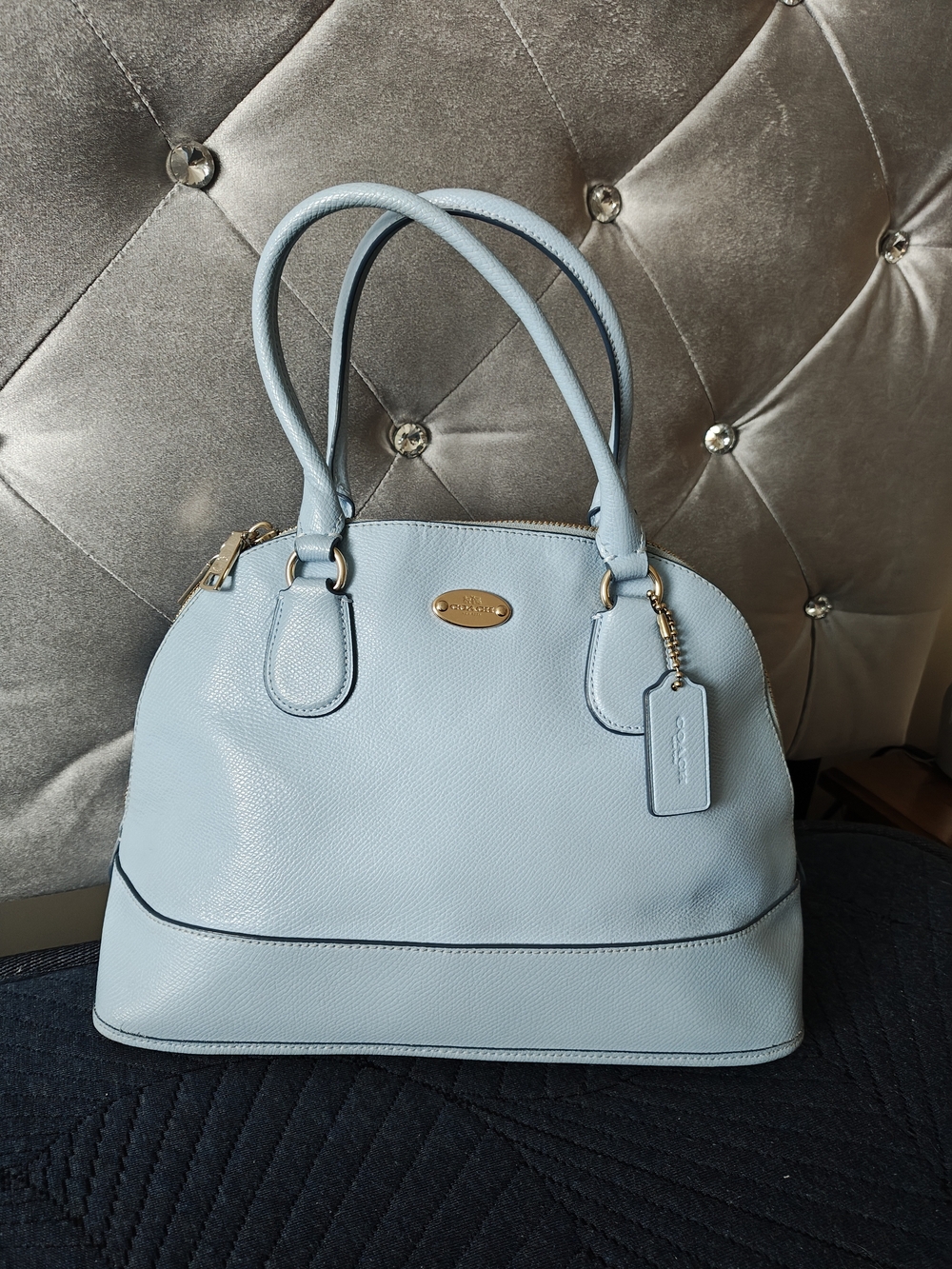 Coach Light Blue Pebbled Leather Dome Satchel ❤️ Like New